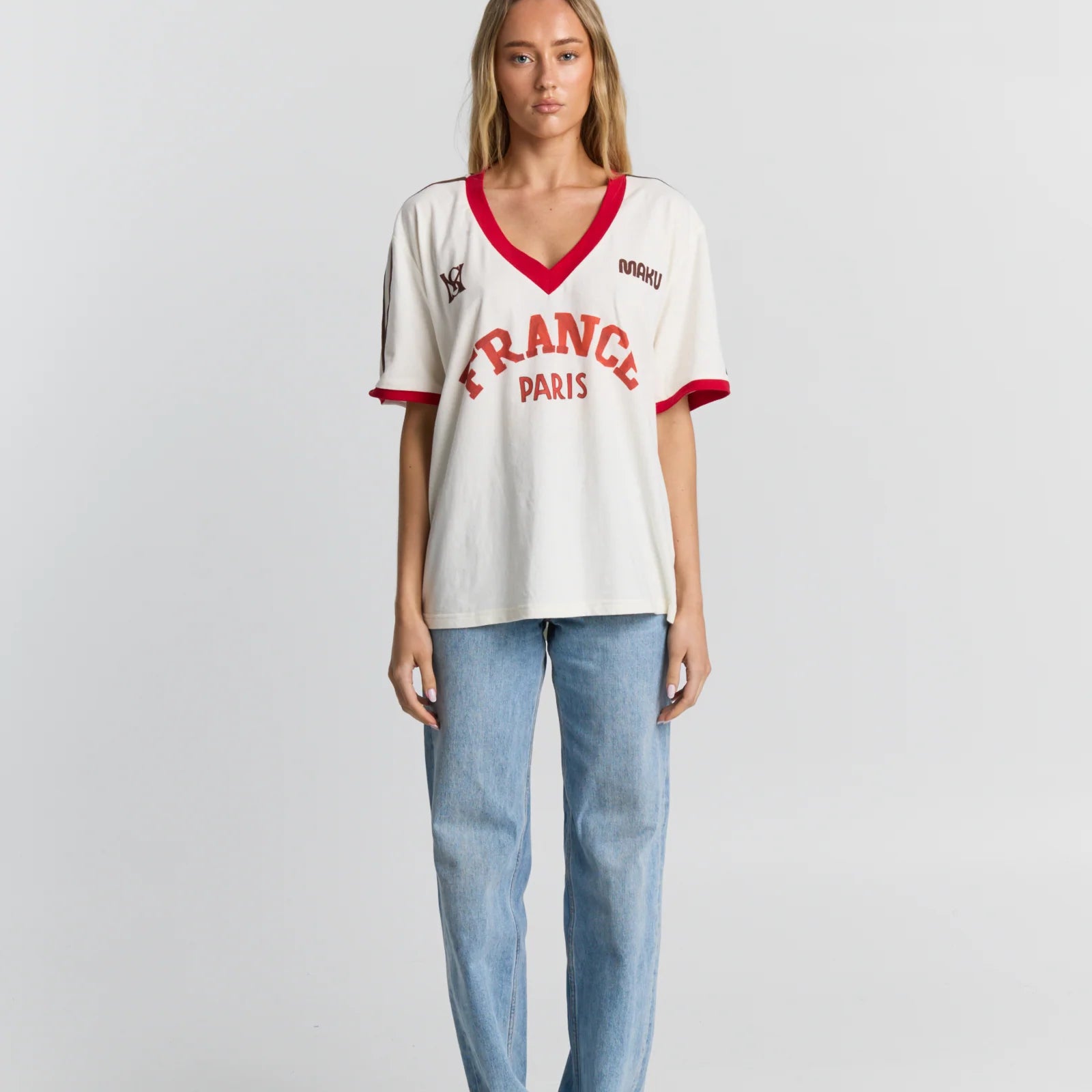 Maku - France V-neck Tee — front view flat lay