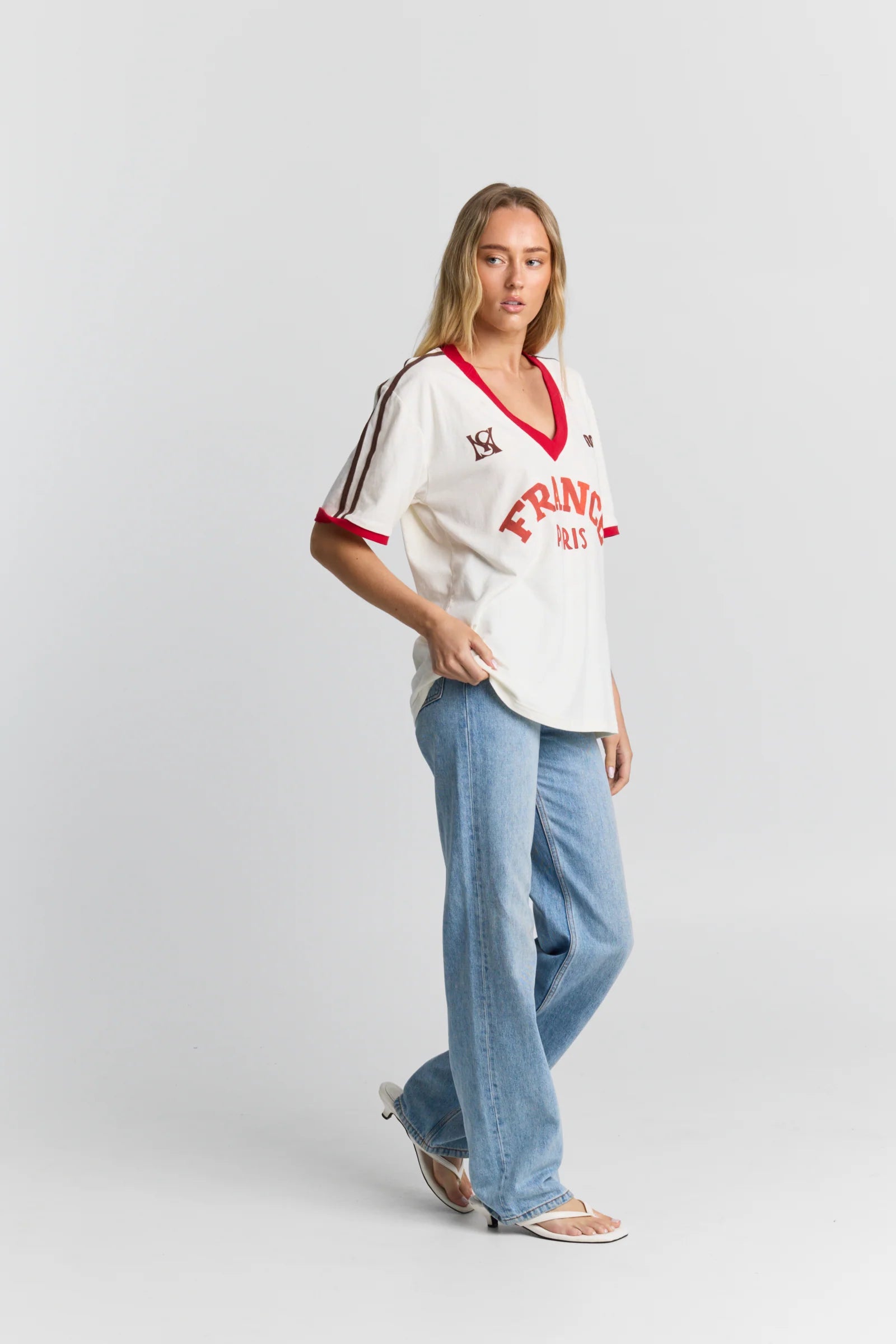 Maku - France V-neck Tee — styled lifestyle shot