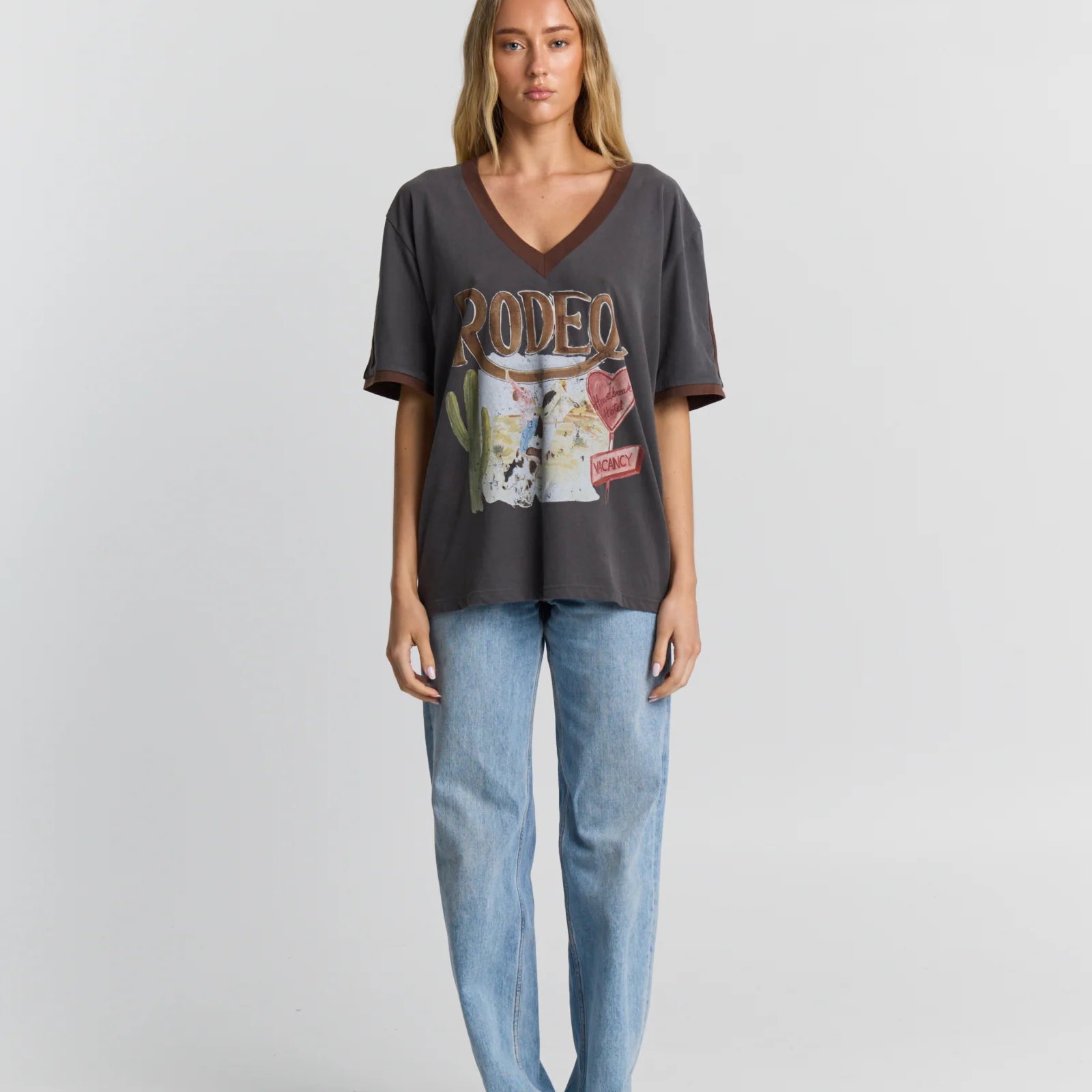 Maku - Rodeo V-neck Tee — front view flat lay