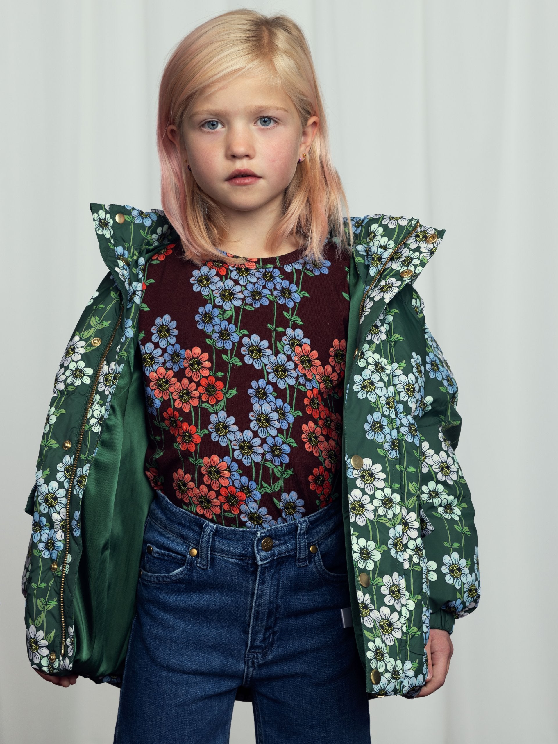 Mini Rodini | Daisys aop heavy hooded puffer jacket