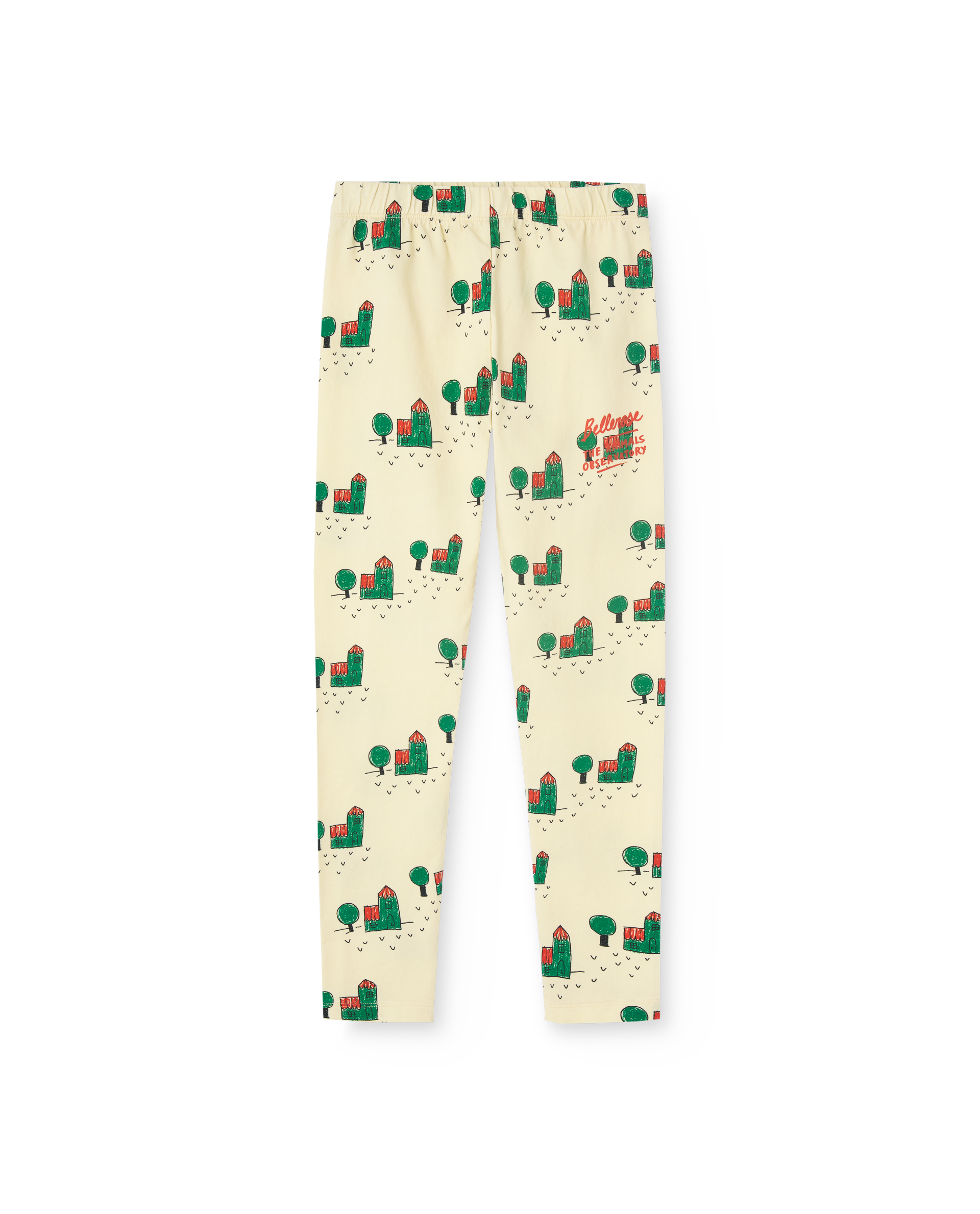 Bellerose X The Animals Observatory leggings with a house print all over.