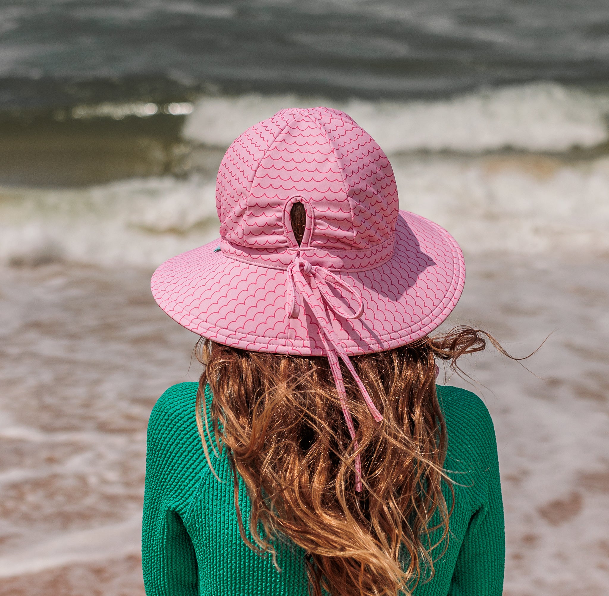 Acorn | Pink Waves Wide Brim Swim Hat