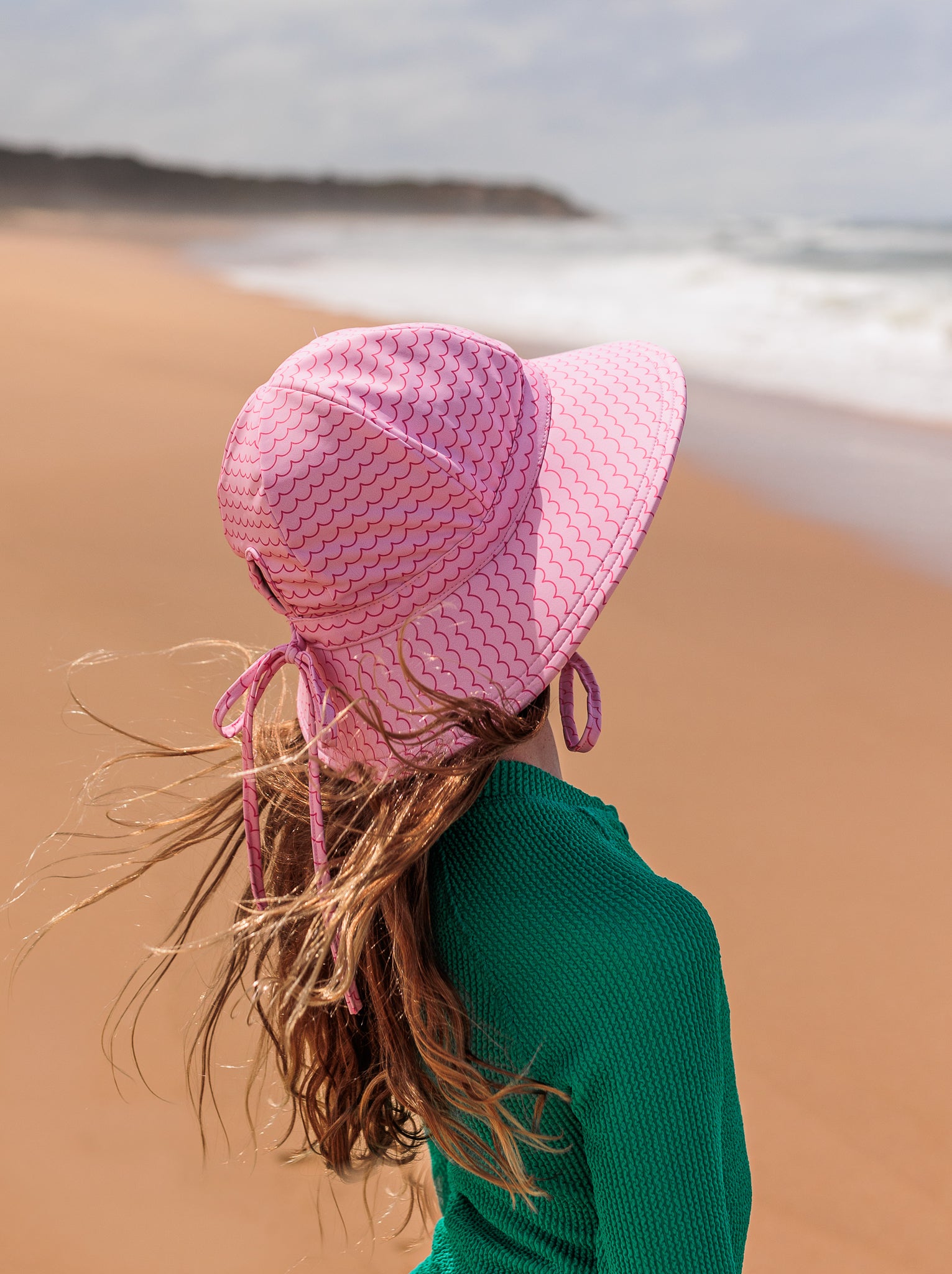 Acorn | Pink Waves Wide Brim Swim Hat