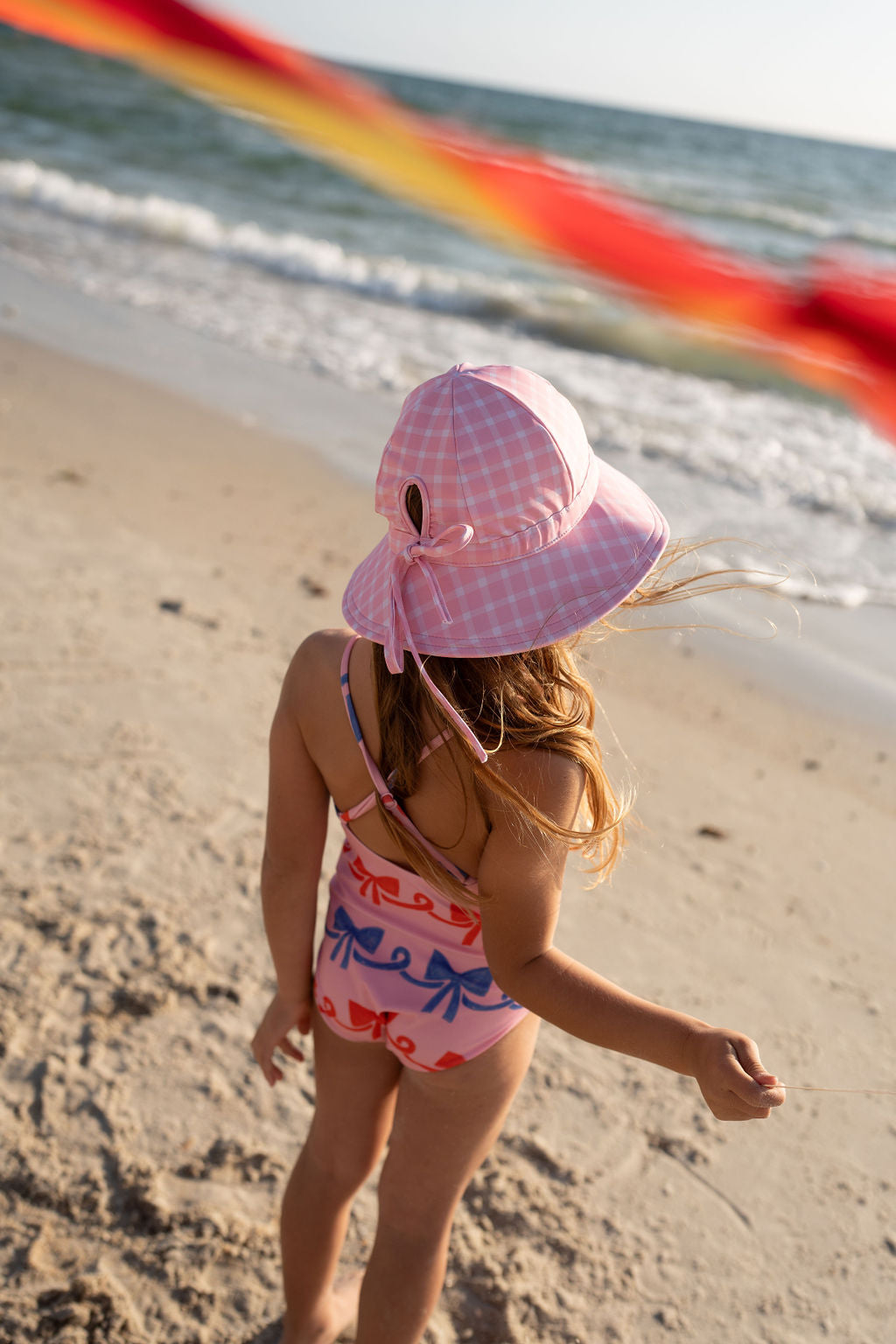 Acorn | Pink Gingham Wide Brim Swim Hat