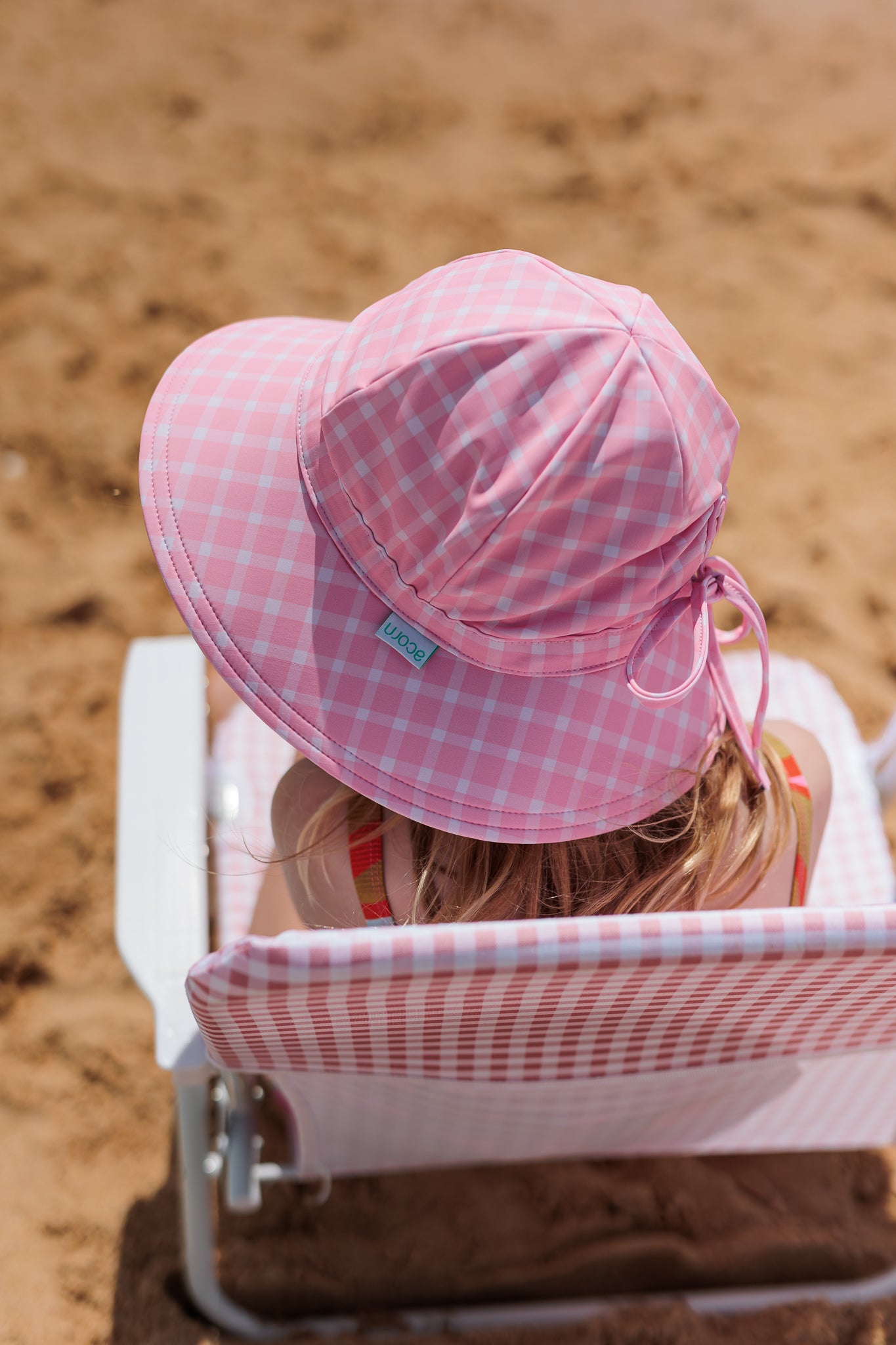 Acorn | Pink Gingham Wide Brim Swim Hat