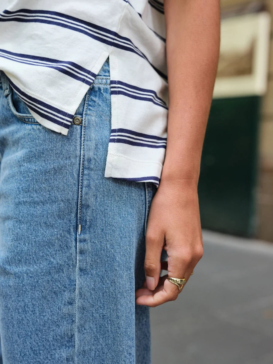 Ceres Life | Stevie Slouchy Tee- Milk/heritage navy stripe