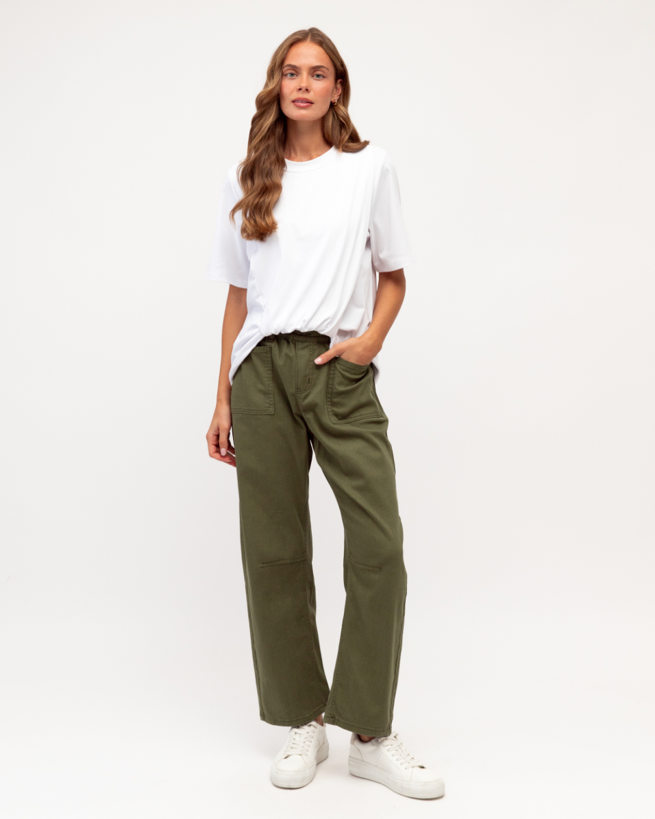Label of Love | Faded Barrel Leg Jean- Khaki