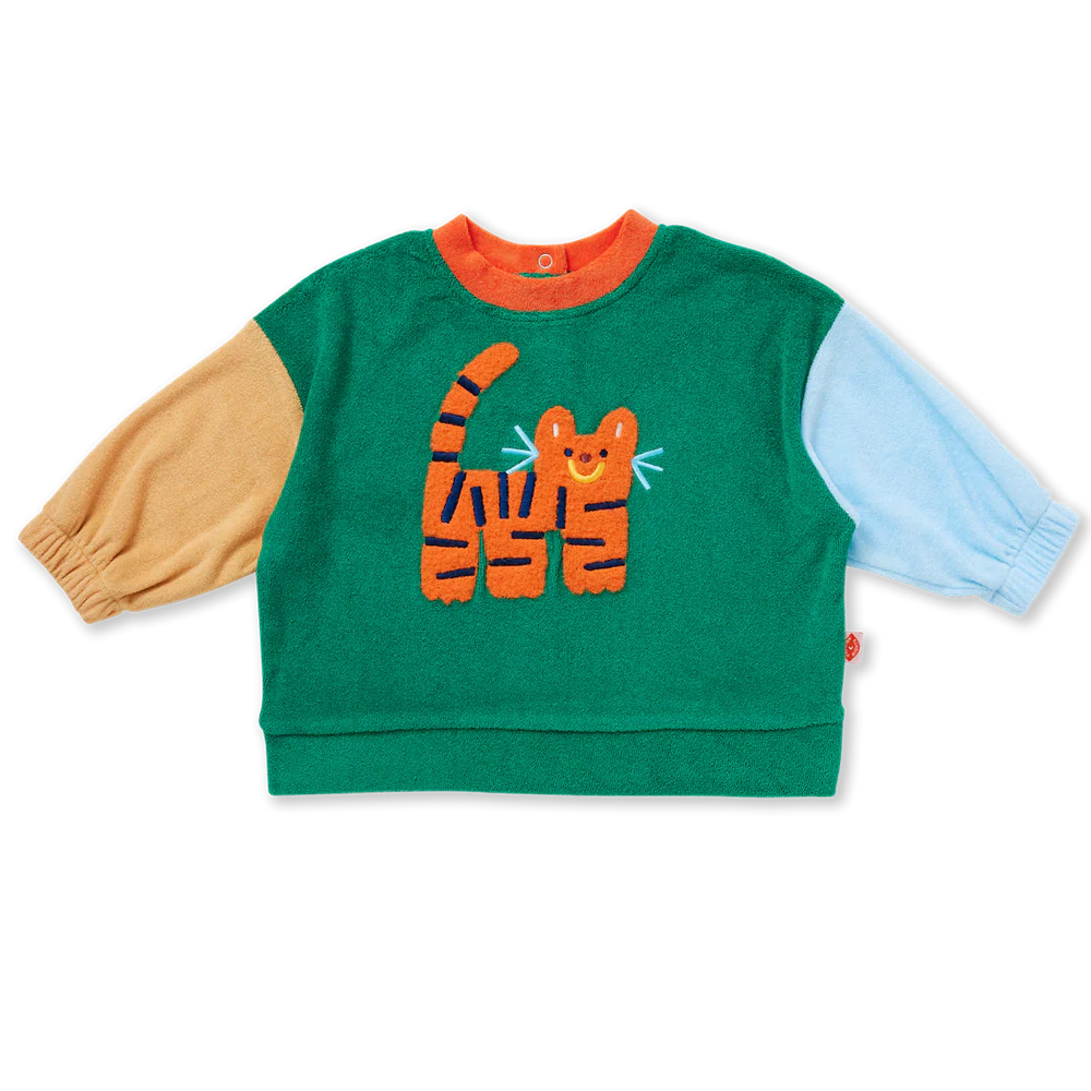 Halcyon Nights Terry Sweater in Zoo Crew Green — front view flat lay