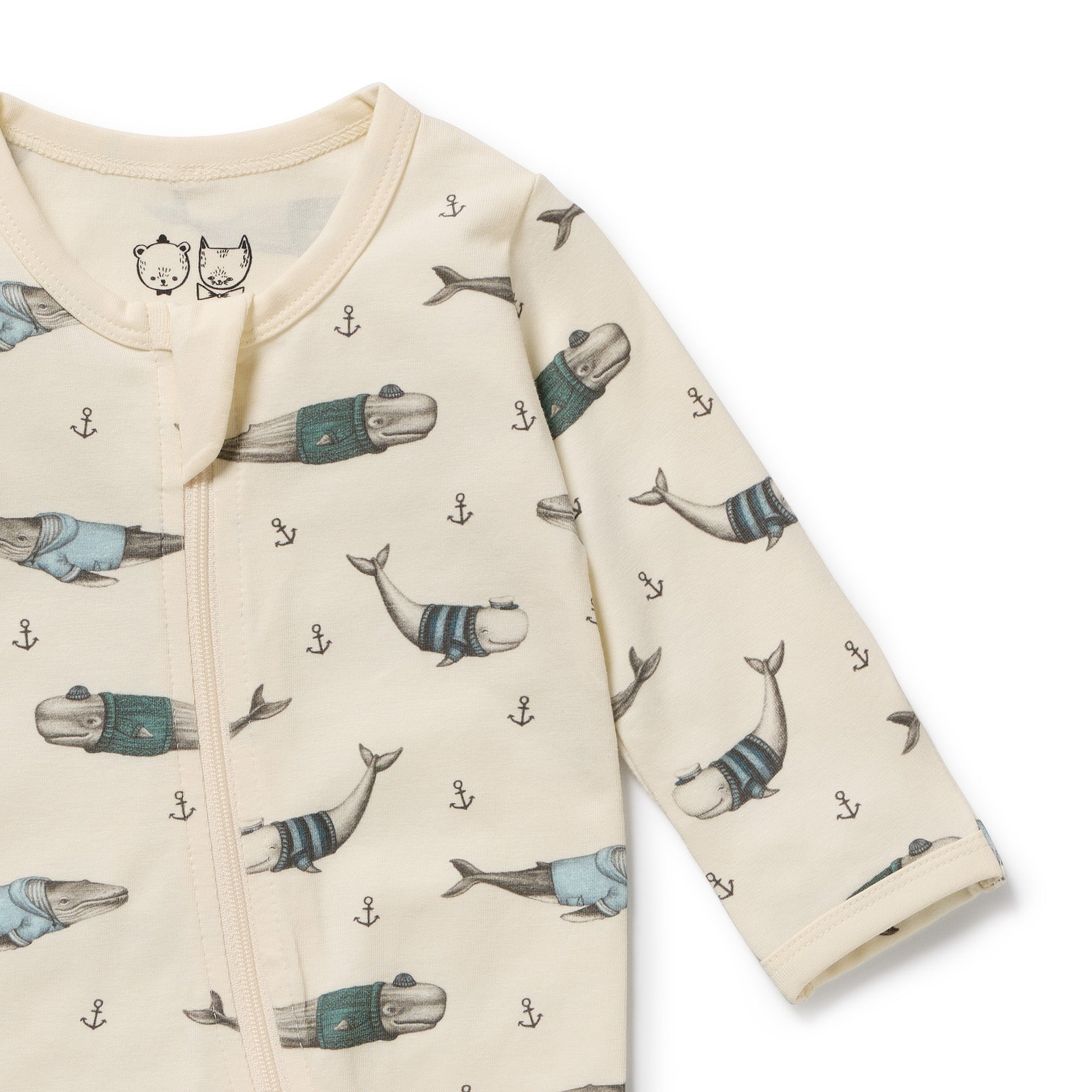 Wilson & Frenchy | Woolly Whales Organic Zipsuit with Feet