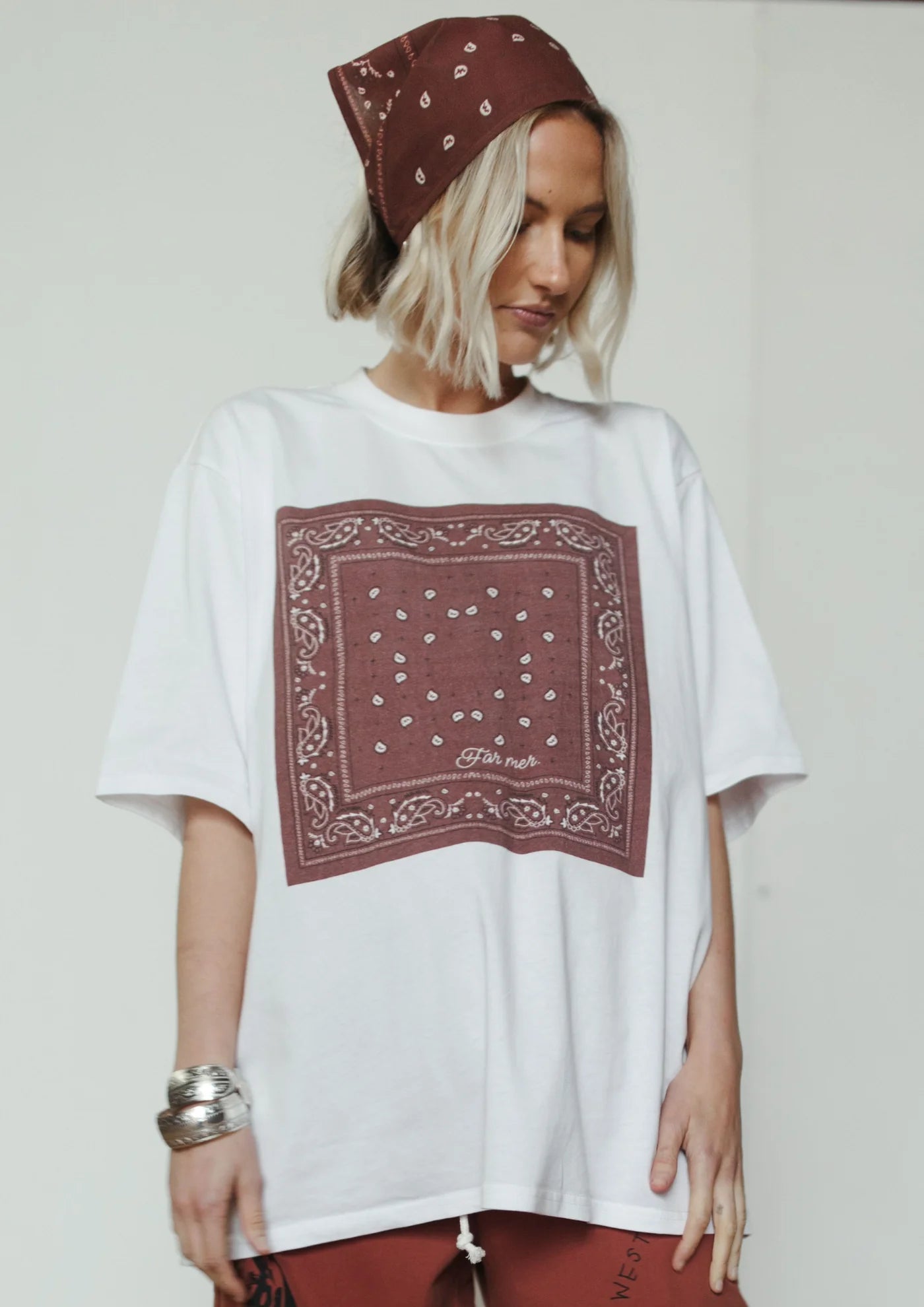 FAR MER by Whitney Bandana Crew Tee — front view flat lay