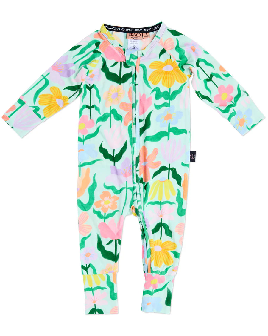 Kip & Co BABY | Popping Flowers Organic Long Sleeve Zip Romper