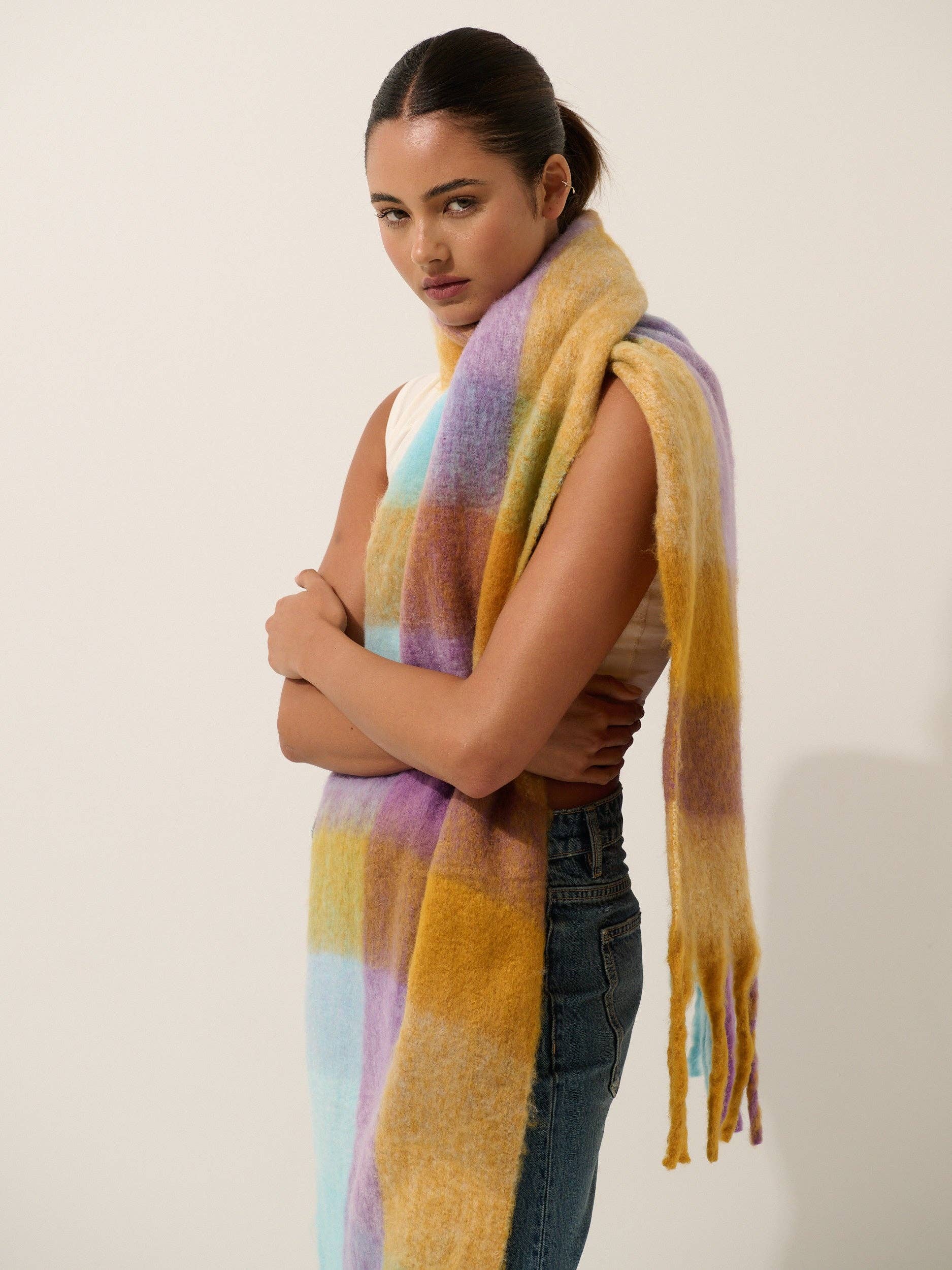 Angels Whisper | Caitlyn Multi Check Fluffy Scarf