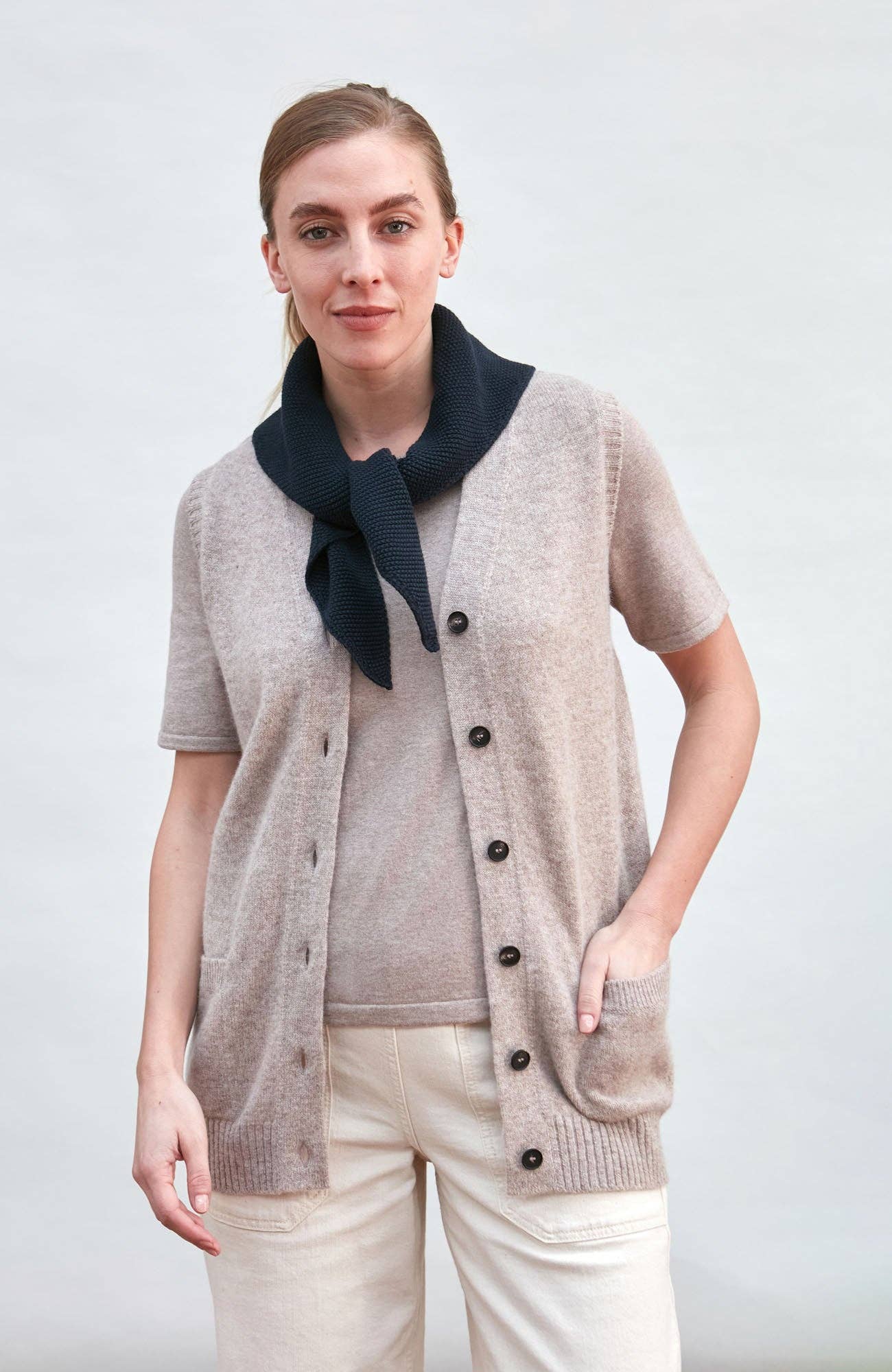 Paul James Knitwear | Cotton Textured Neckerchief- Navy