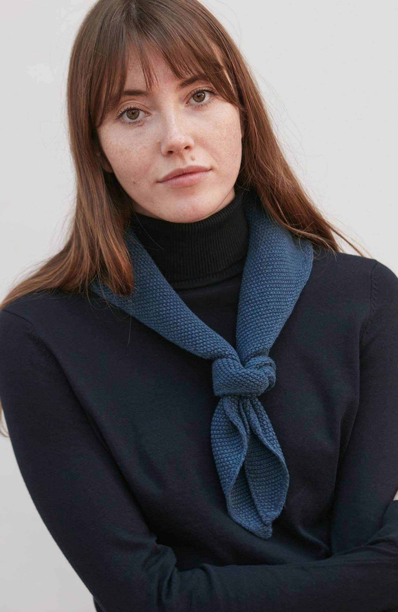 Paul James Knitwear | Cotton Textured Neckerchief- Blue Melange