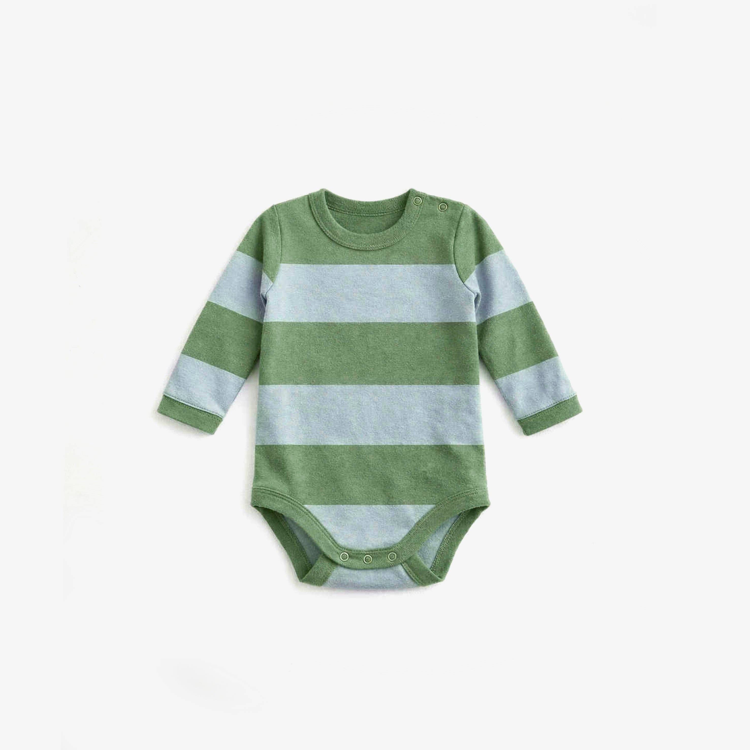 The Rest Bodysuit in Rugby Stripe — front view flat lay