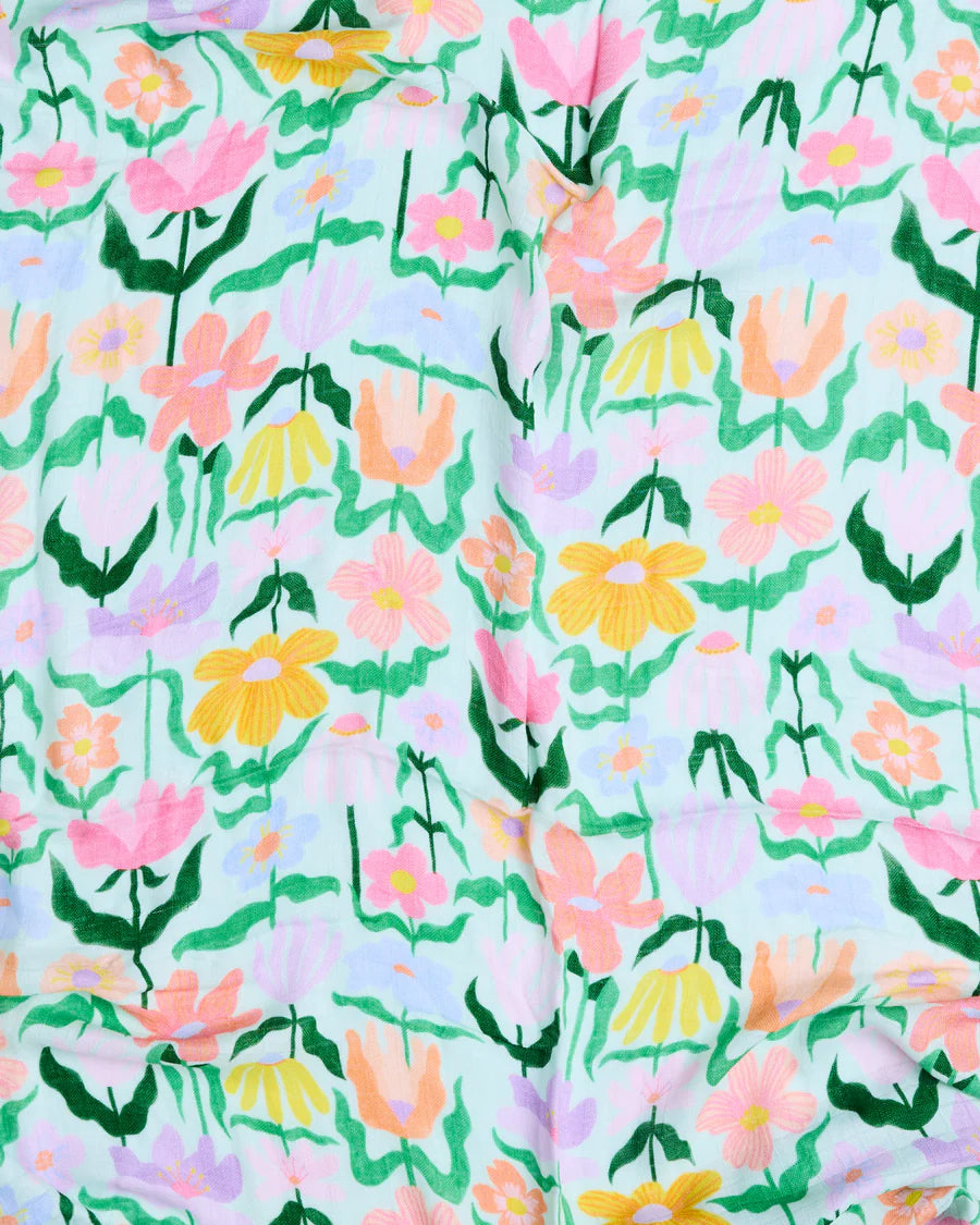 Kip & Co BABY | Popping Flowers Green Bamboo Swaddle