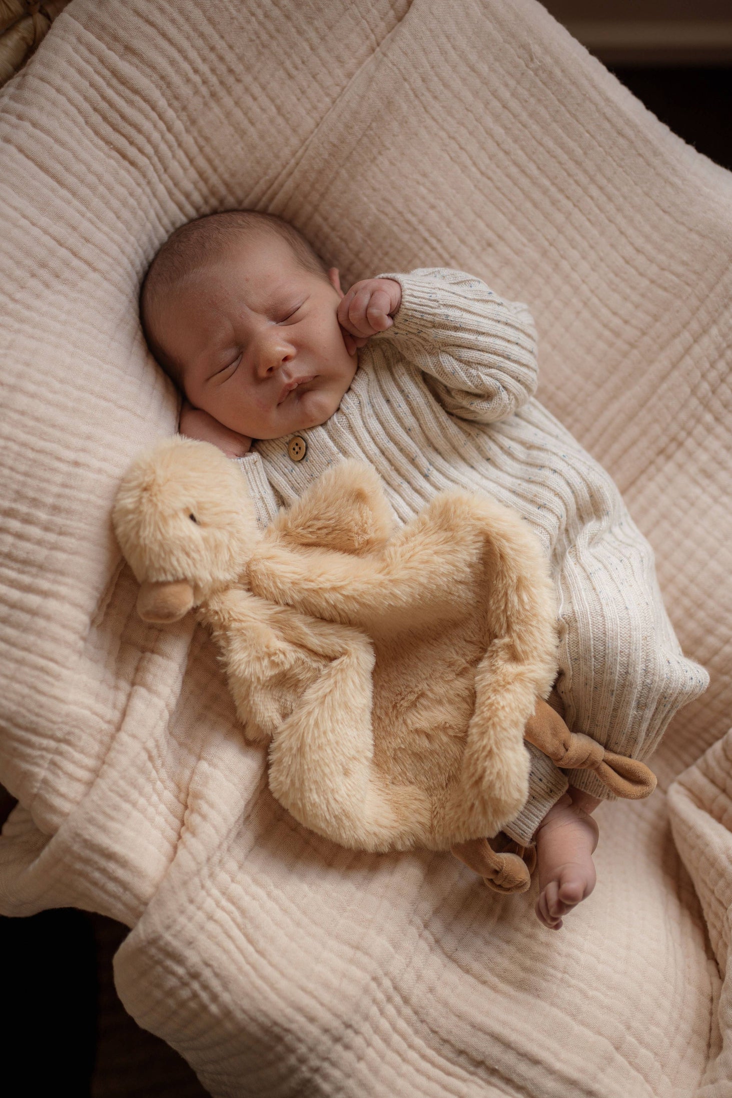Pop Ya Tot - Quacks the Comforter Toy — front view flat lay