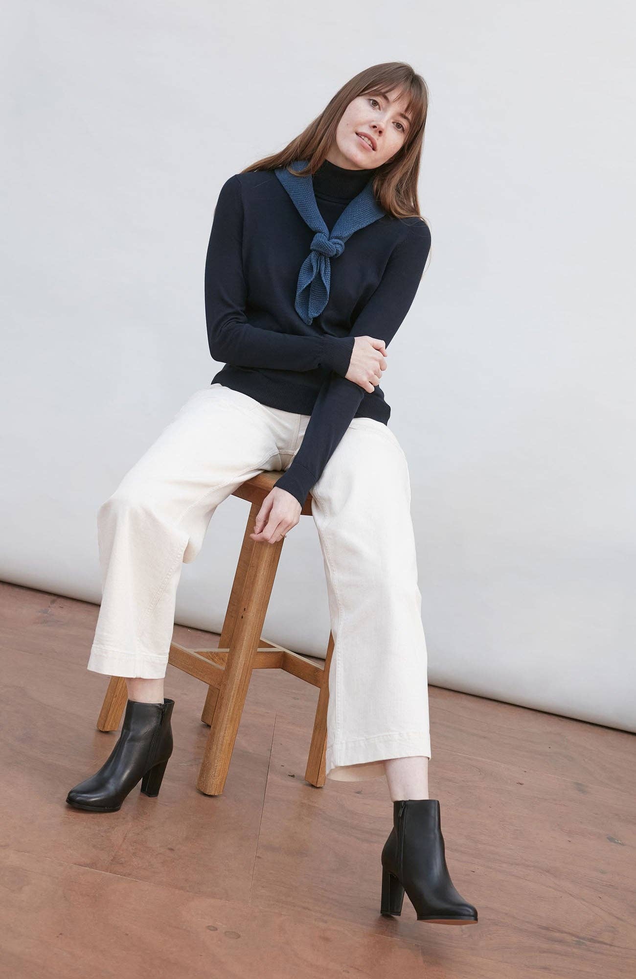 Paul James Knitwear | Cotton Textured Neckerchief- Blue Melange
