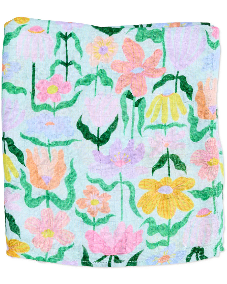 Kip & Co BABY | Popping Flowers Green Bamboo Swaddle