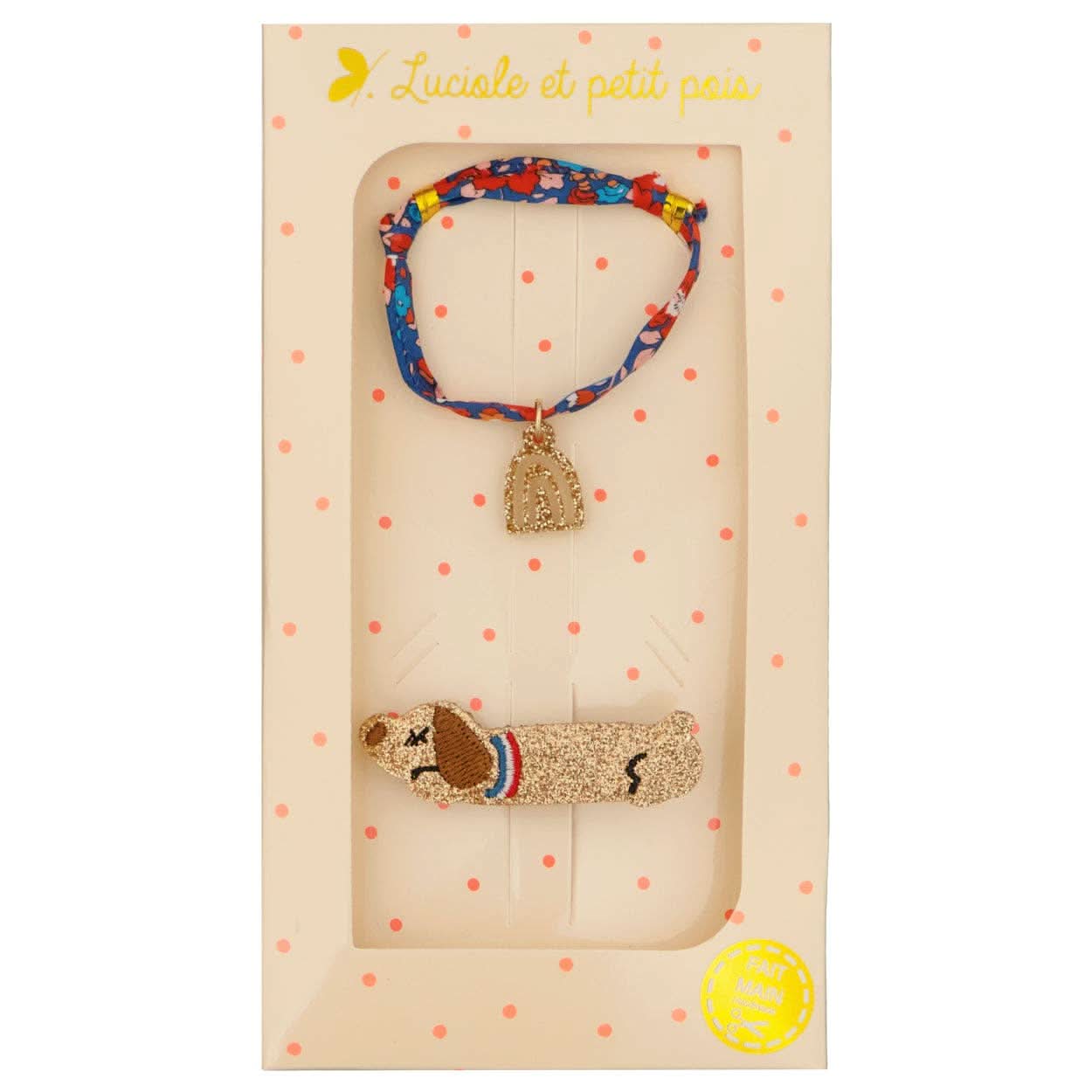 Luciole et Petit Pois | Gift box - Dachshund hair clip & Scarlet bracelet