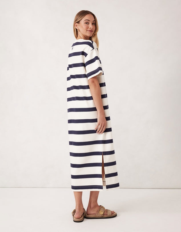 Ceres Life | Midi terry Dress- Navy Stripe