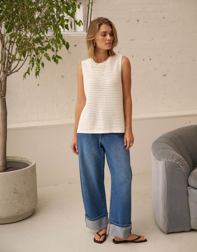 Ceres Life | Margot Mesh Knit Tank- Ecru