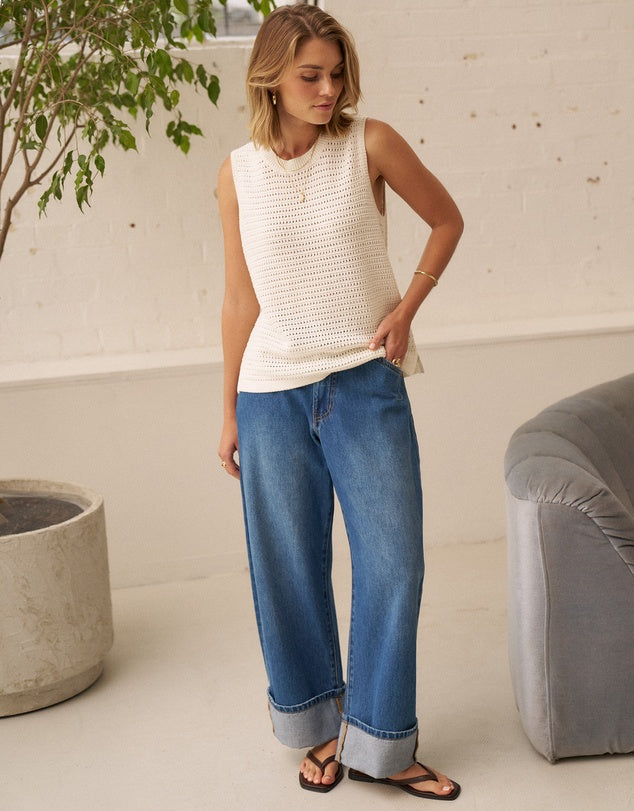 Ceres Life | Margot Mesh Knit Tank- Ecru