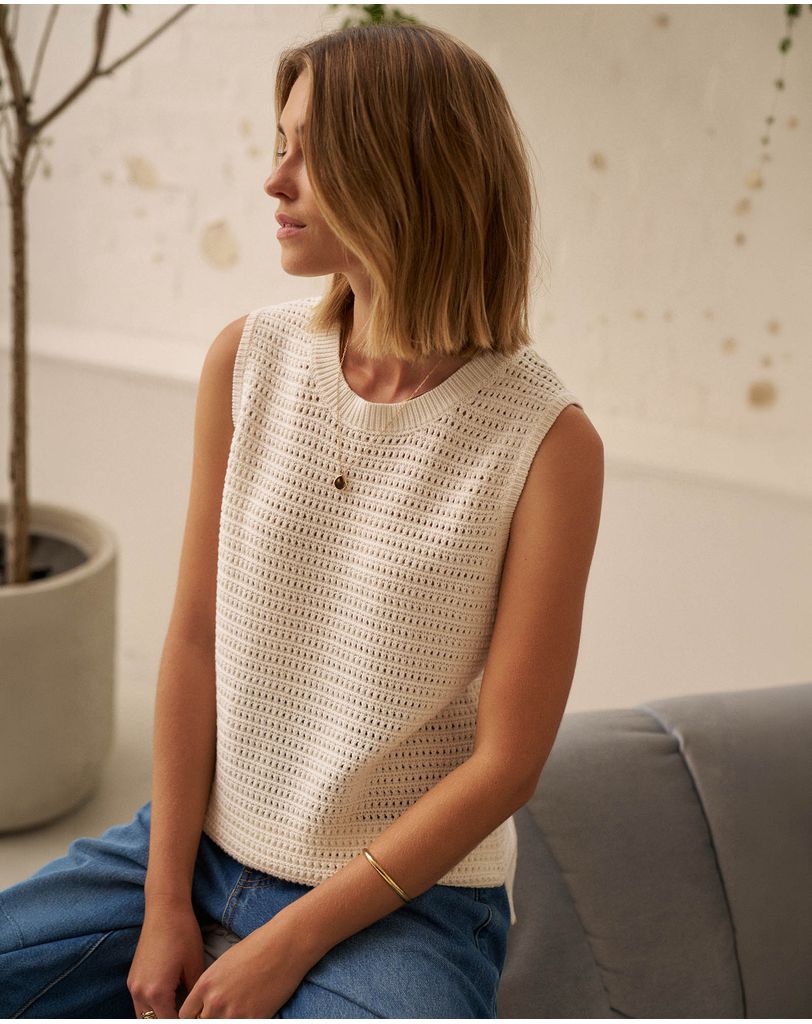 Ceres Life | Margot Mesh Knit Tank- Ecru