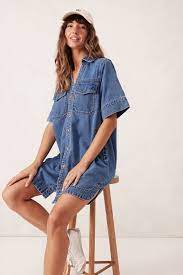 Ceres Life | Relaxed Shirt Dress- Fresh Indigo
