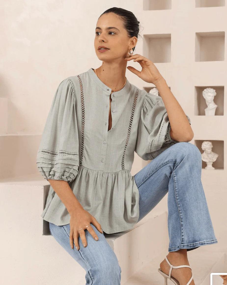 Iris Maxi | Sea Mist gathered top