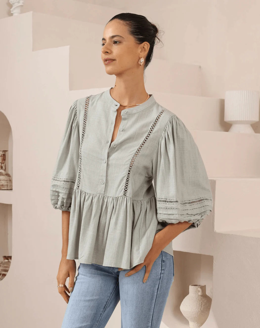 Iris Maxi | Sea Mist gathered top