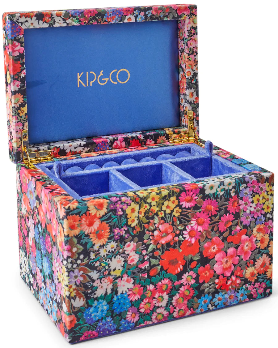 Kip & Co HOME  | Forever Floral black velvet jewellery box- large