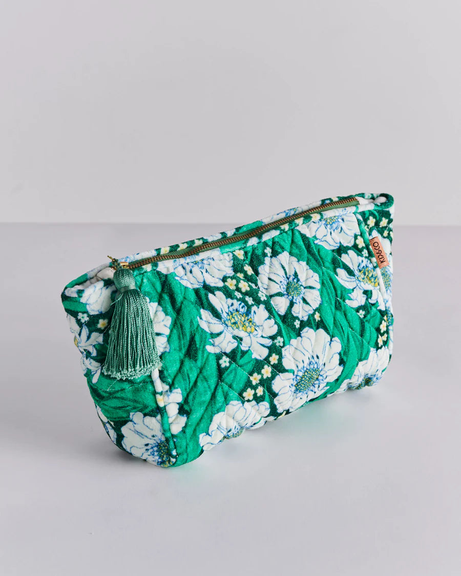 Kip & Co | Tumbling Flowers Green Velvet Toiletry Bag