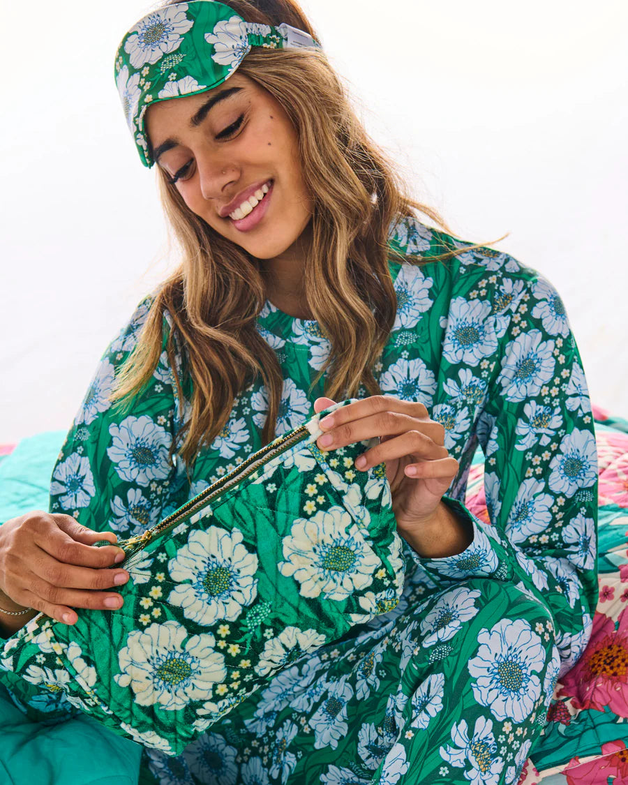 Kip & Co | Tumbling Flowers Green Velvet Toiletry Bag