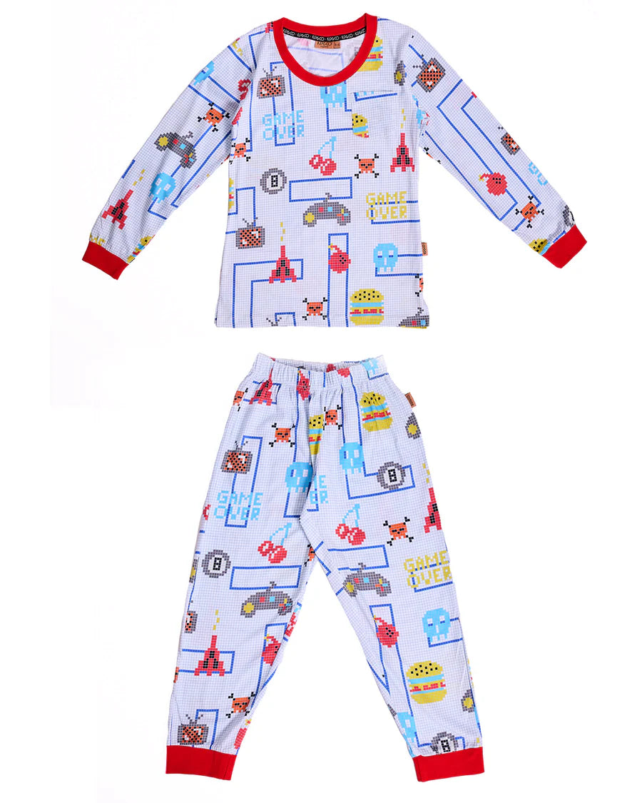Kip & Co KIDS | Gamer White Organic Cotton Long Sleeve Pyjama Set