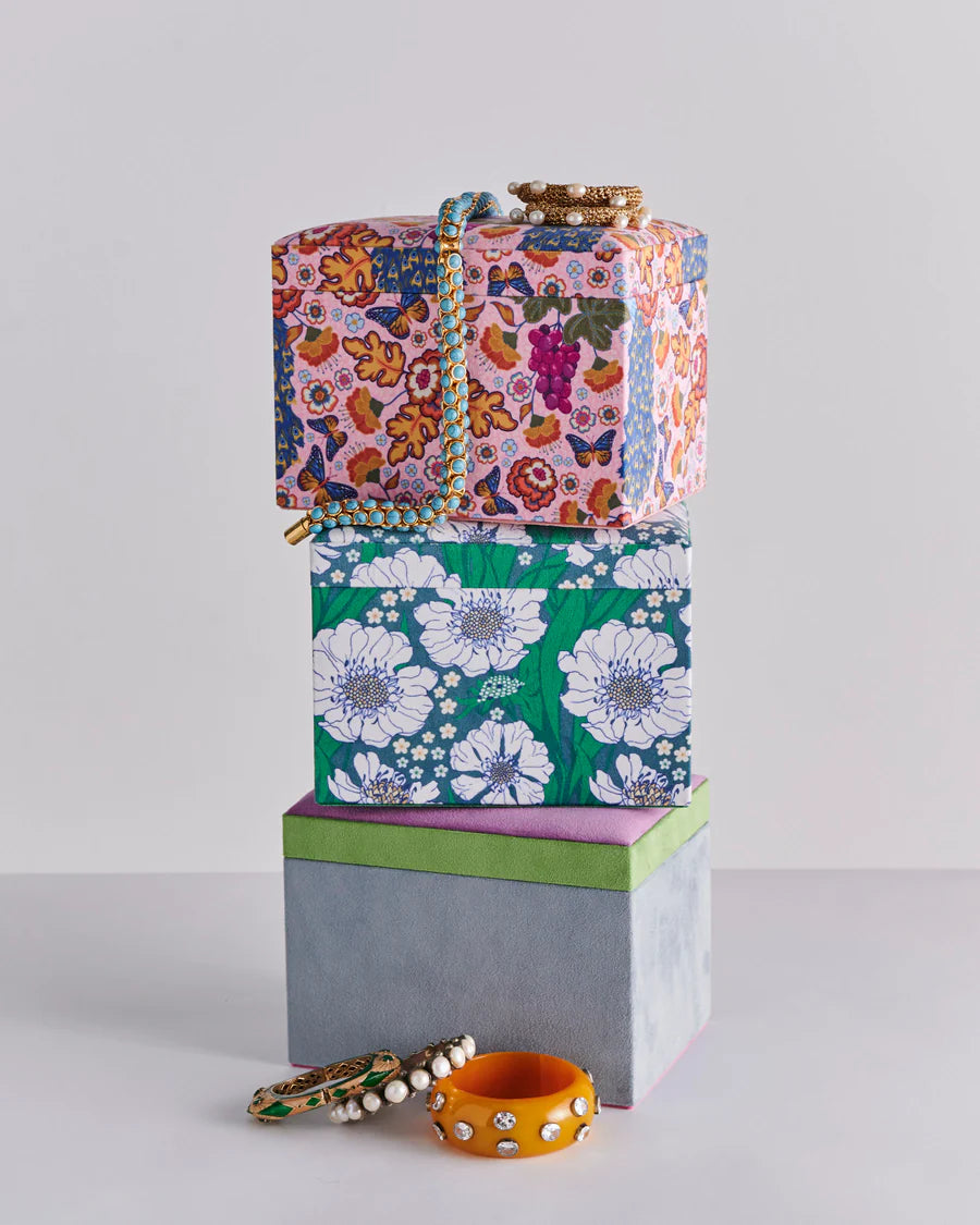 Kip & Co HOME  | Tumbling Flowers Green Velvet Jewellery Box- Large