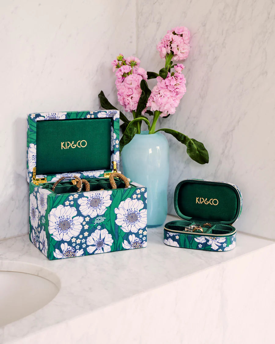 Kip & Co HOME  | Tumbling Flowers Green Velvet Jewellery Box- Large