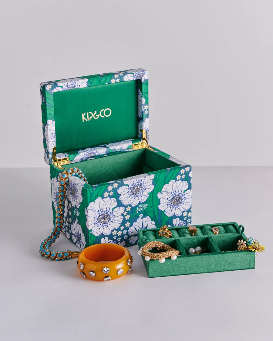 Kip & Co HOME  | Tumbling Flowers Green Velvet Jewellery Box- Large