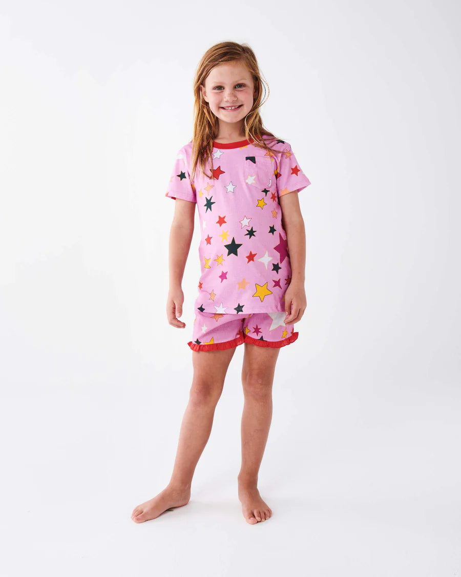 Kip & Co | Festive Star Organic Cotton Frill Short Pyjama Set