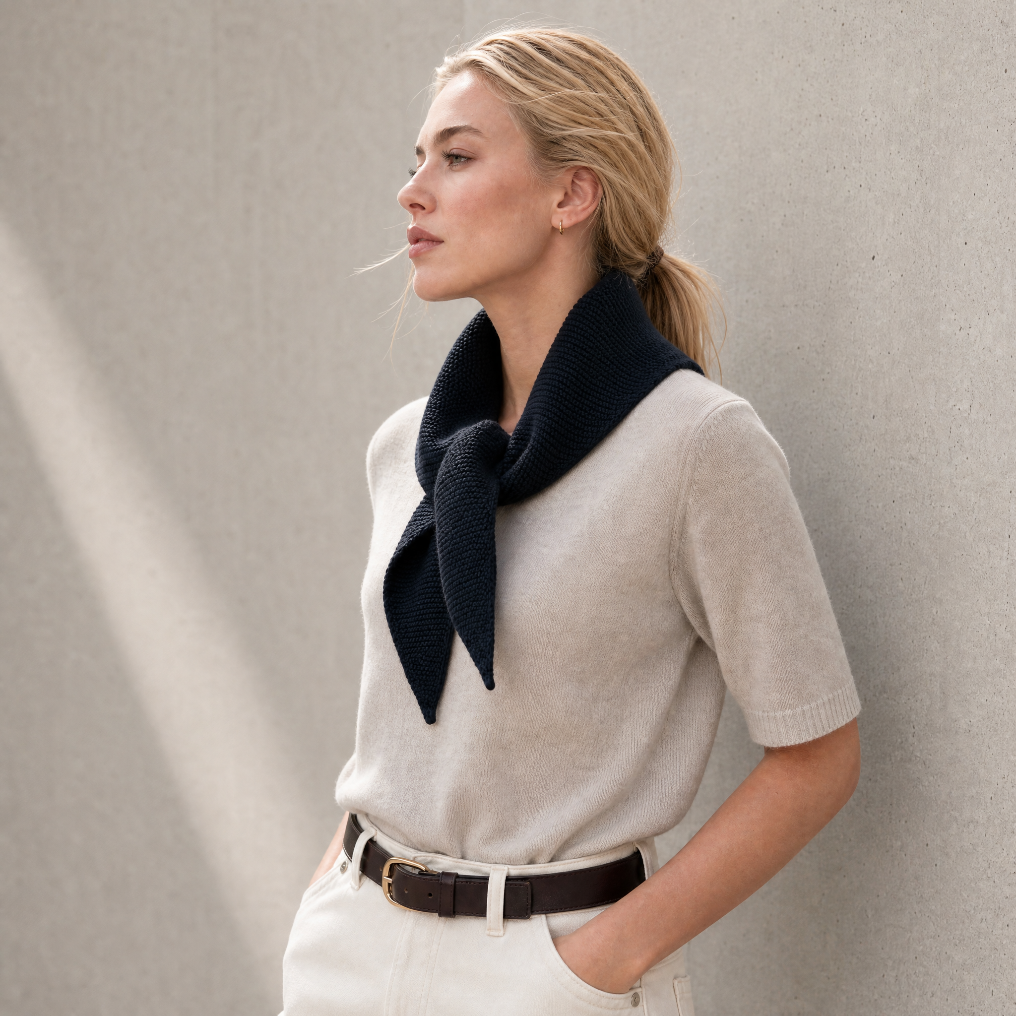 Paul James Knitwear - Cotton Textured Neckerchief- Navy — product detail shot