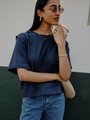 Ceres Life | Rainey Pleat Sleeve Tee- Navy