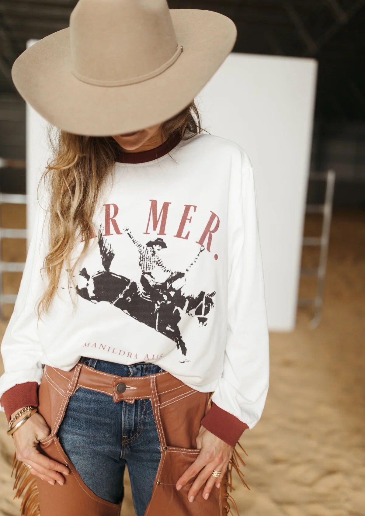 FAR MER by Whitney Outrider Long Sleeve Tee — front view flat lay