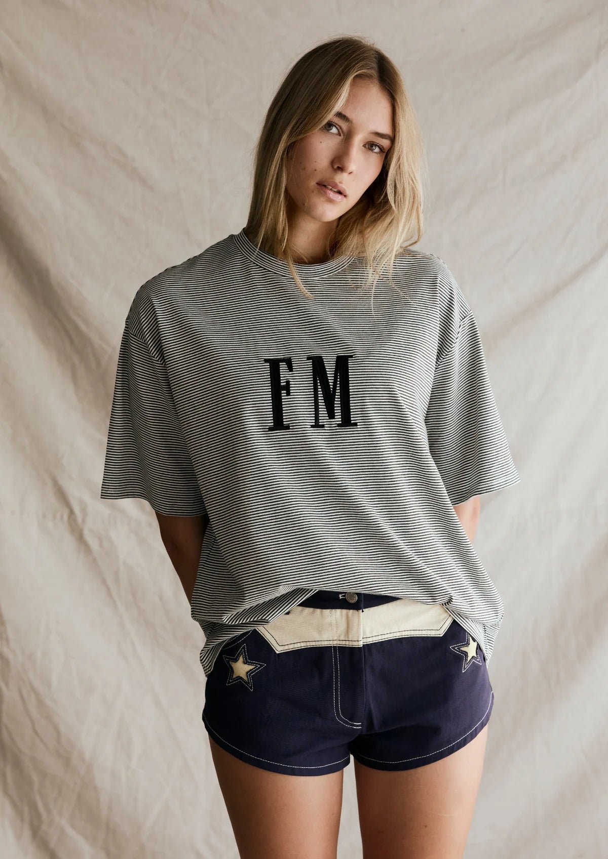 FAR MER by Whitney | Oversize Stripe tee- charcoal