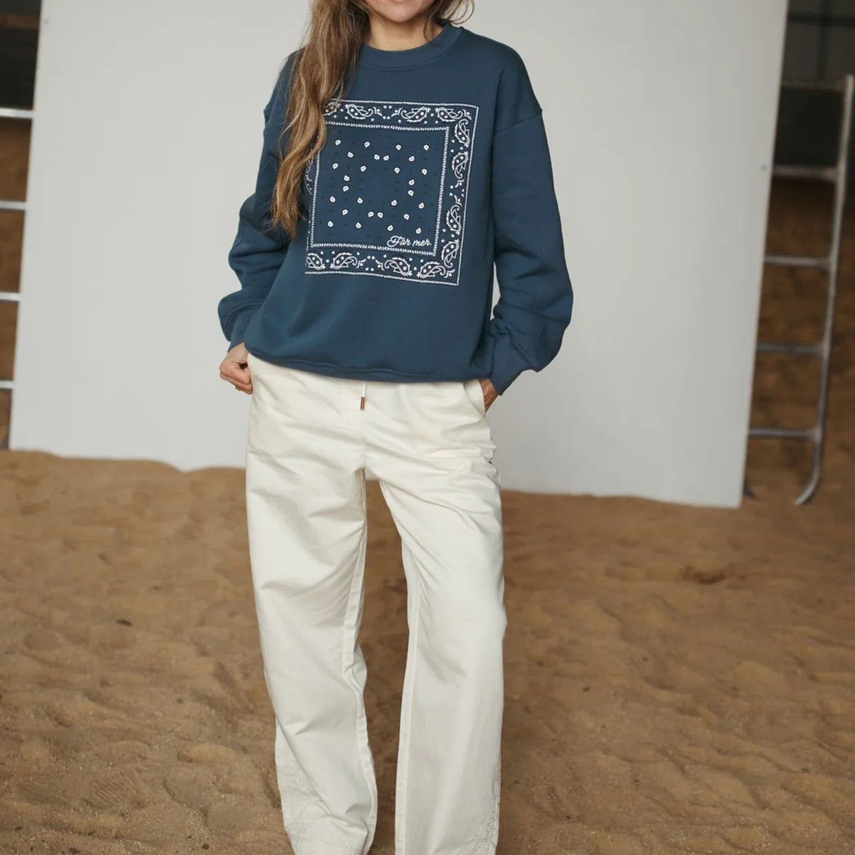 FAR MER by Whitney Paisley Fleece Pullover — close-up detail