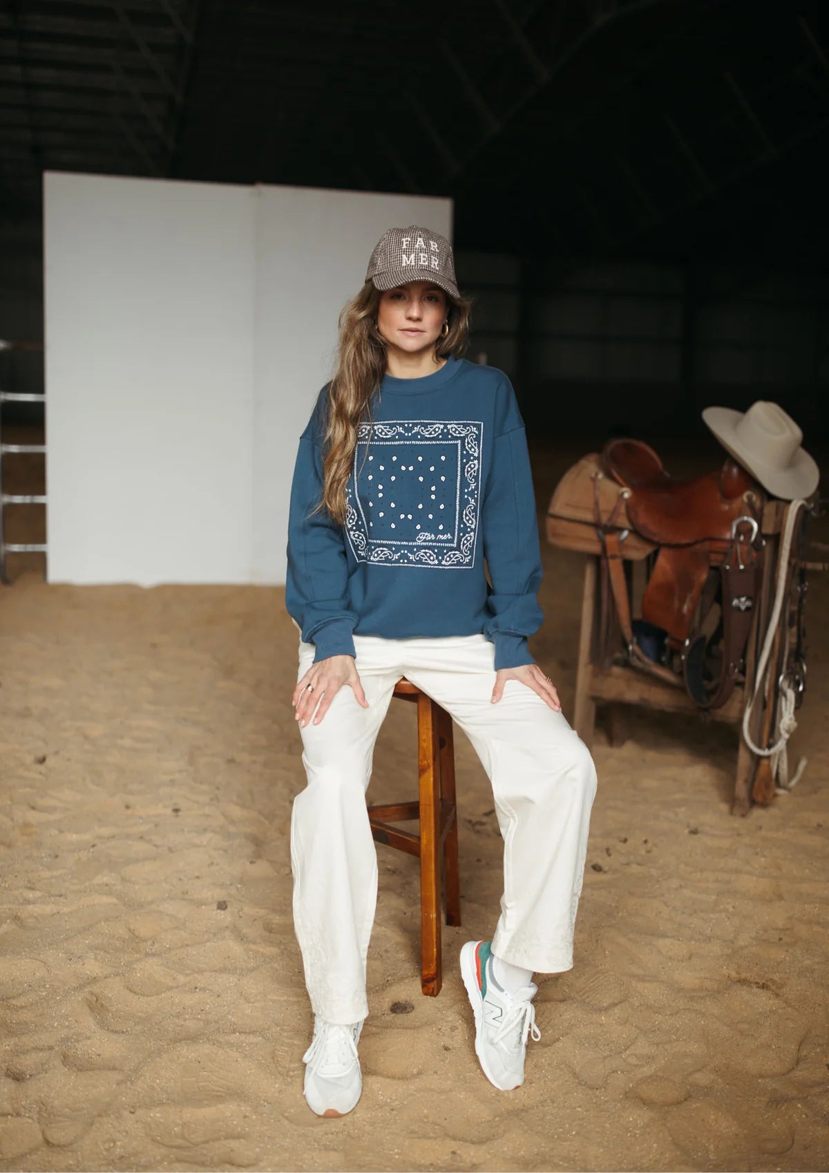 FAR MER by Whitney Paisley Fleece Pullover — front view flat lay