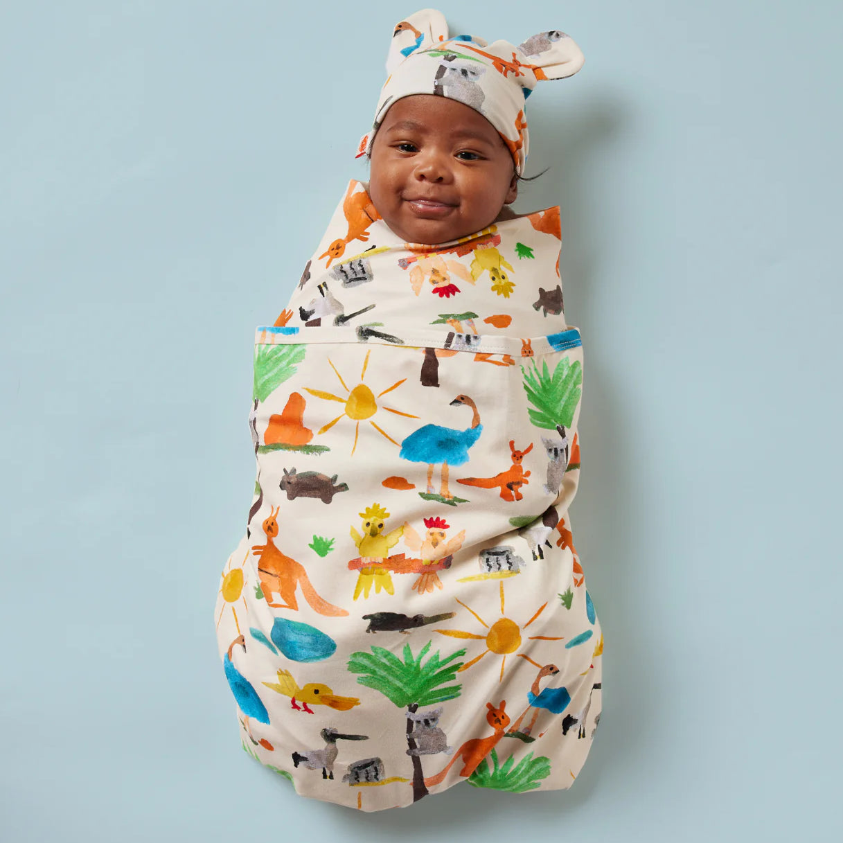 Halcyon Nights Baby Wrap in Yo's Country — styled lifestyle shot