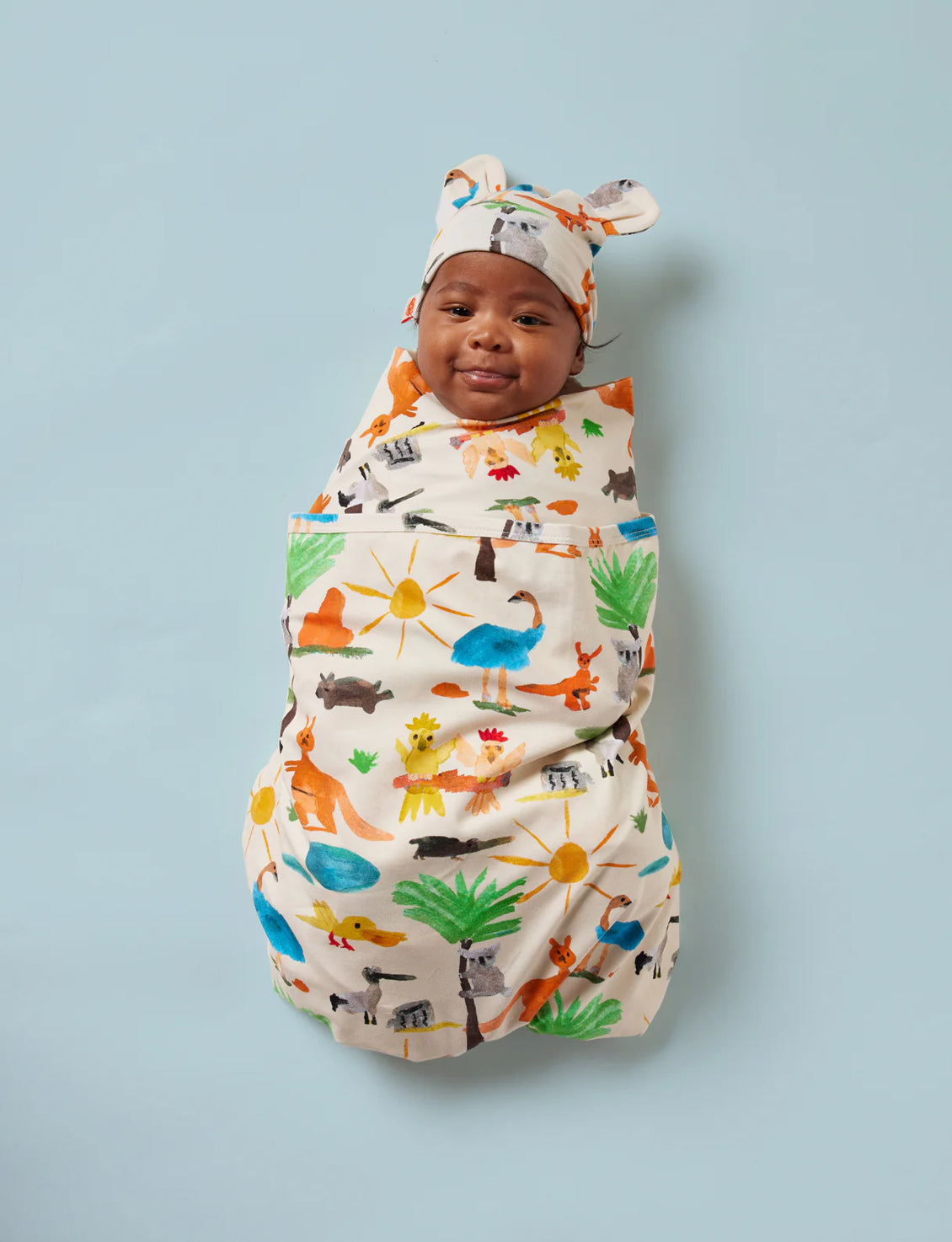 Halcyon Nights Baby Wrap in Yo's Country — styled lifestyle shot